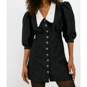 Sister Jane Collared Jacquard Bow Print Mini Dress in Black/White